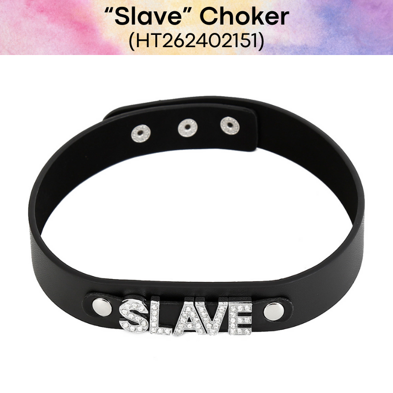 Men's Lifestyle: PU Choker with "Slave" Glittery Embellishment with Adjustable Stud Button (HT262402151)