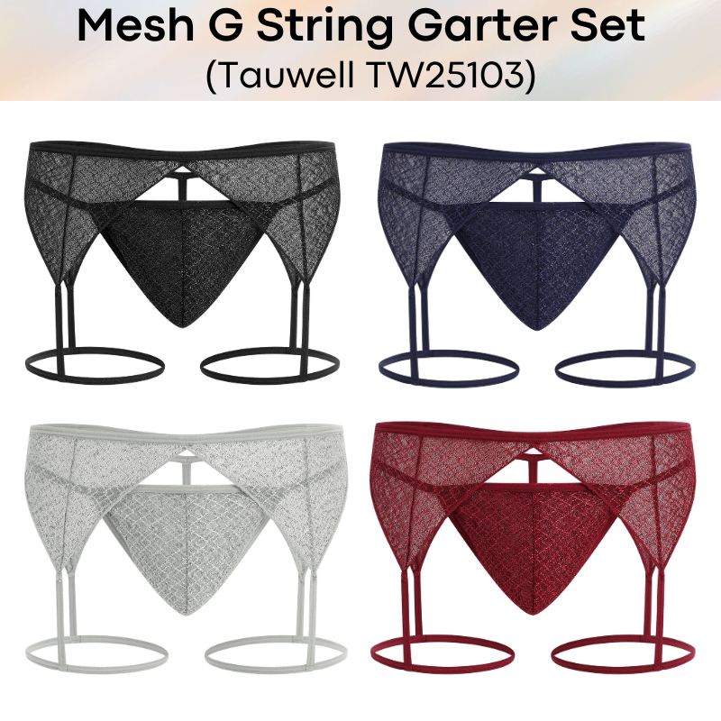 Men's GString: Polyester Mesh Lace GString Garter Set (TW25103)