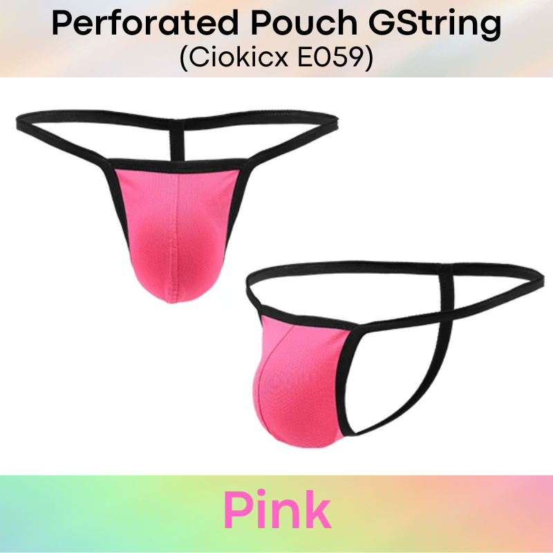 Men's GString: Perforated Large Pouch GString Underwear (E059)