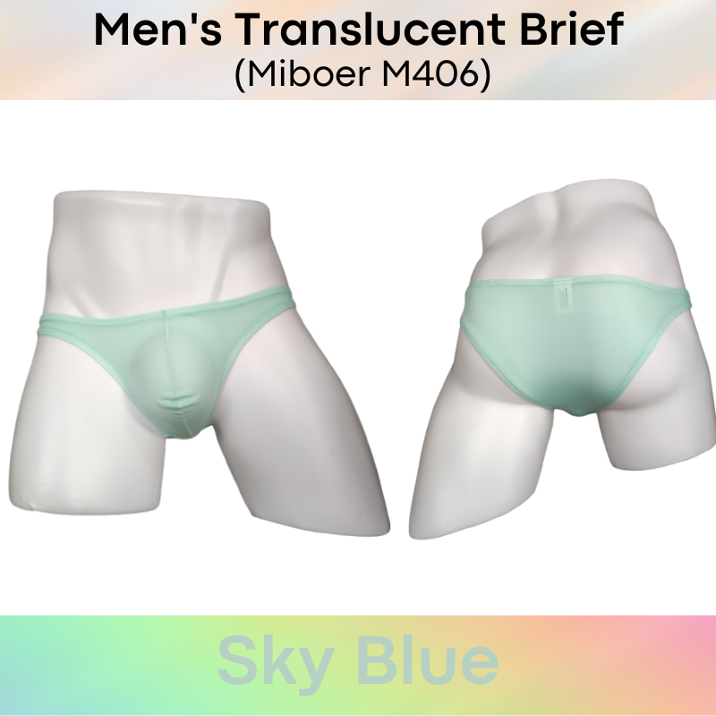 Men's Brief : Translucent Low Waist Ice Silk Brief Underwear (Miboer M406)