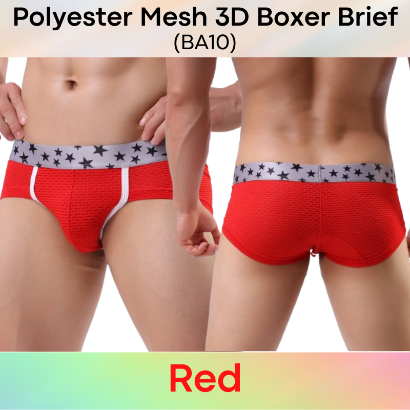 Men's Boxer : Polyester Mesh 3D Front and Rear Design Boxer Brief Trunks (BA10)