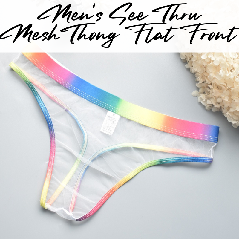 Men's Thong : See Through Mesh Flat Front Thong (Yutata V007)