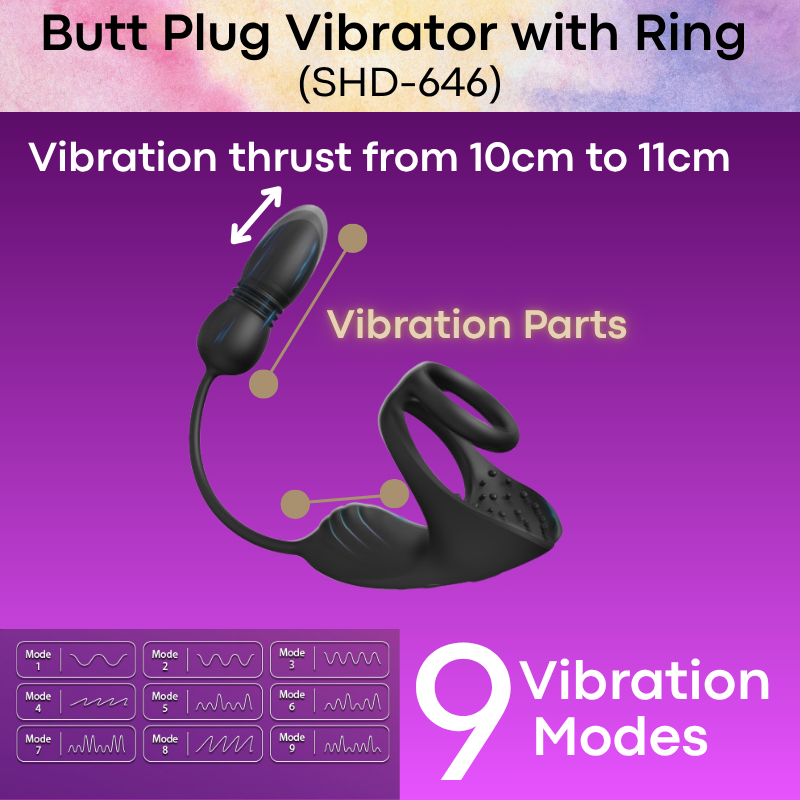 Adult Toy: Silicone Butt Plug Vibrator with Scrotum Vibrator (SHD-S646)