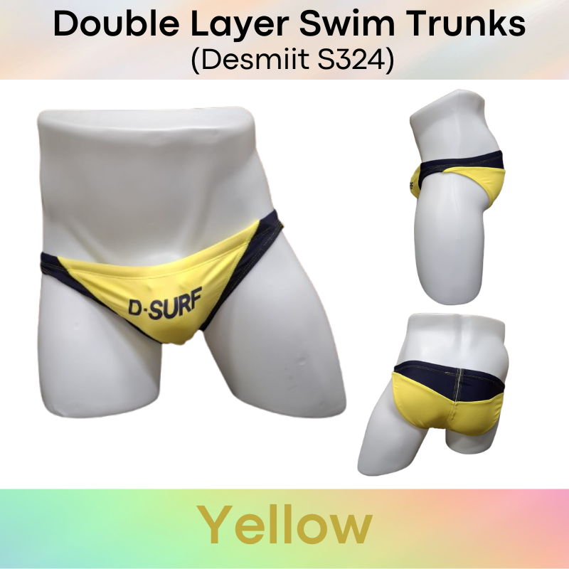 Men's Swimwear: Nylon Dual Colour Wave Design with Double Layer Swim Trunks with Drawstring (S324)