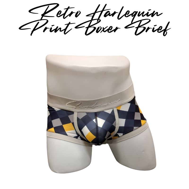 Men's Boxer: Retro Harlequin Print Boxer Brief Underwear (SB260208)