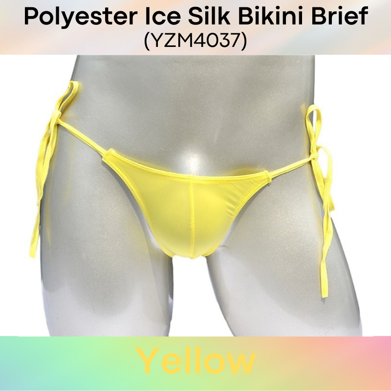Men's Brief: Polyester Ice Silk Bikini Brief with Side String Tie (YZM4037)
