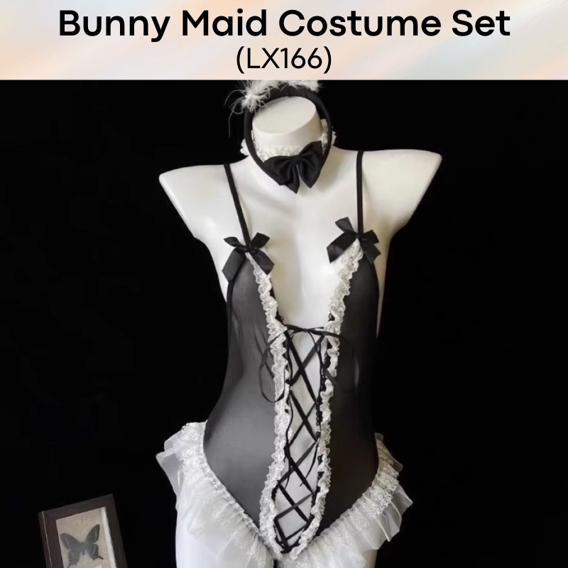 Unisex Underwear: Polyester Bunny Maid Crotchless Underwear Set (LX166)