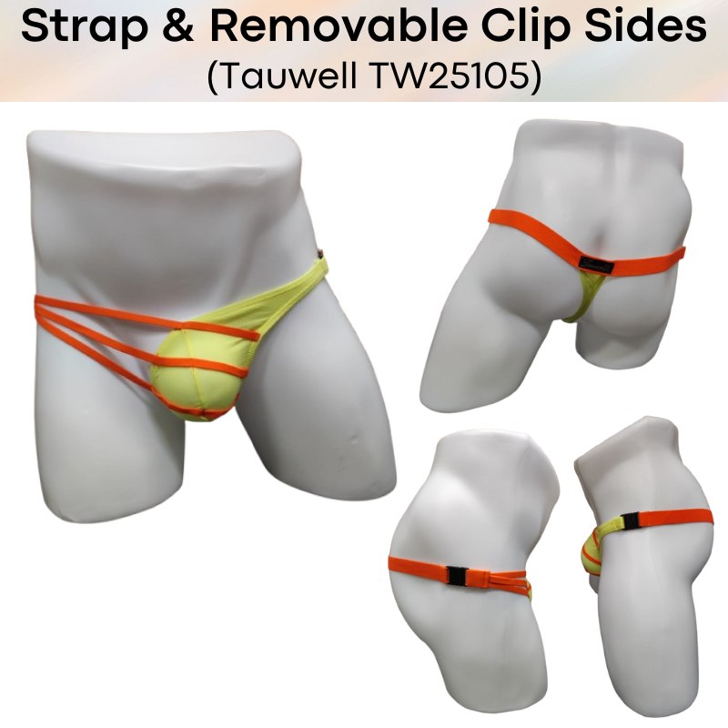 Men's Thong: Ice Silk Thin Thong with 3-Strap Side and Removable Side Clip Hooks (TW25105)