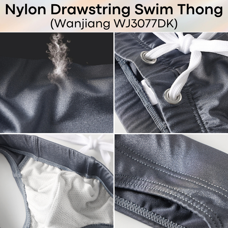 Men's Swimwear: Nylon Swim Thong with Drawstring (WJ3077DK)