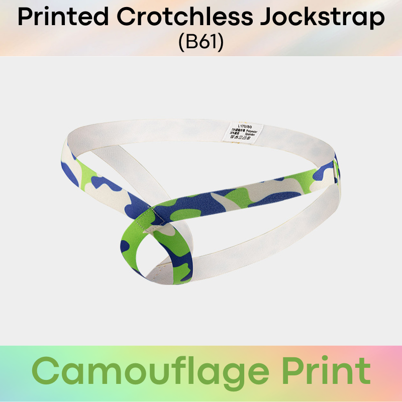 Men's Jockstrap: Polyester Printed Design Crotchless Jockstrap Underwear (B61)