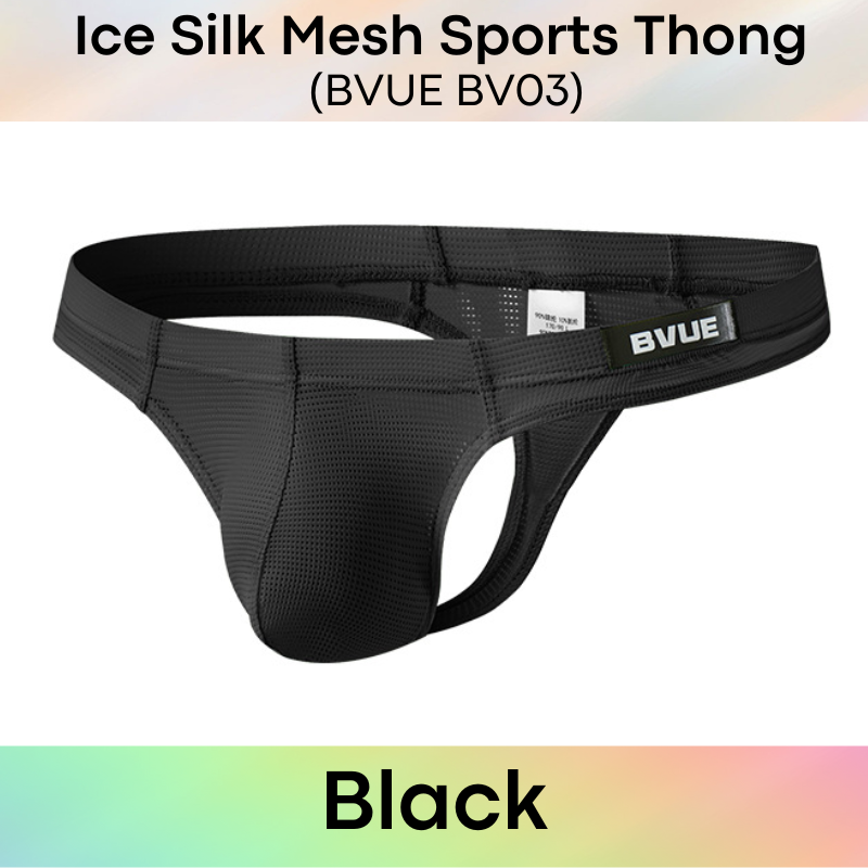 Men's Thong: Polyester Ice Silk Mesh Sports Thong in Metallic Colours Underwear (BV03)