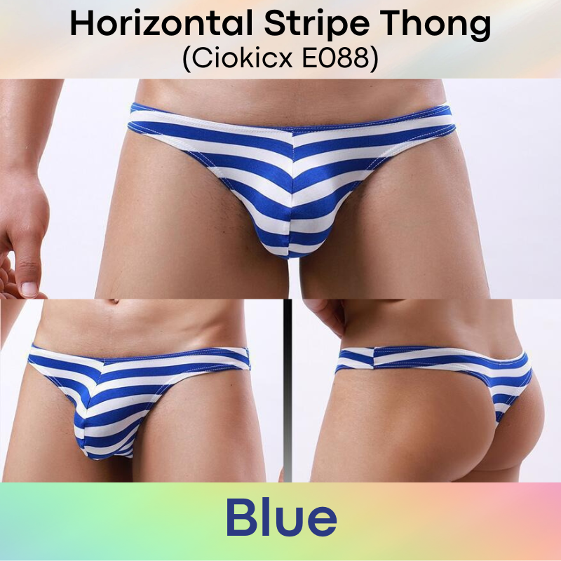 Men's Thong : Jap Style Polyester Bikini Style Thong with Horizontal Stripe (Ciokicx E088)