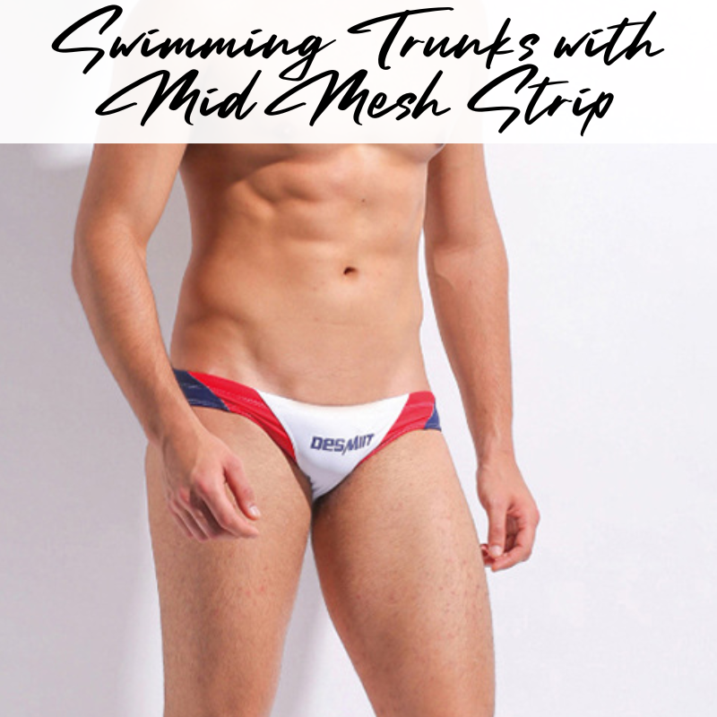 Men's Swimwear: Rear Mid Mesh Strip Swimming Trunks with Drawstring (S310)