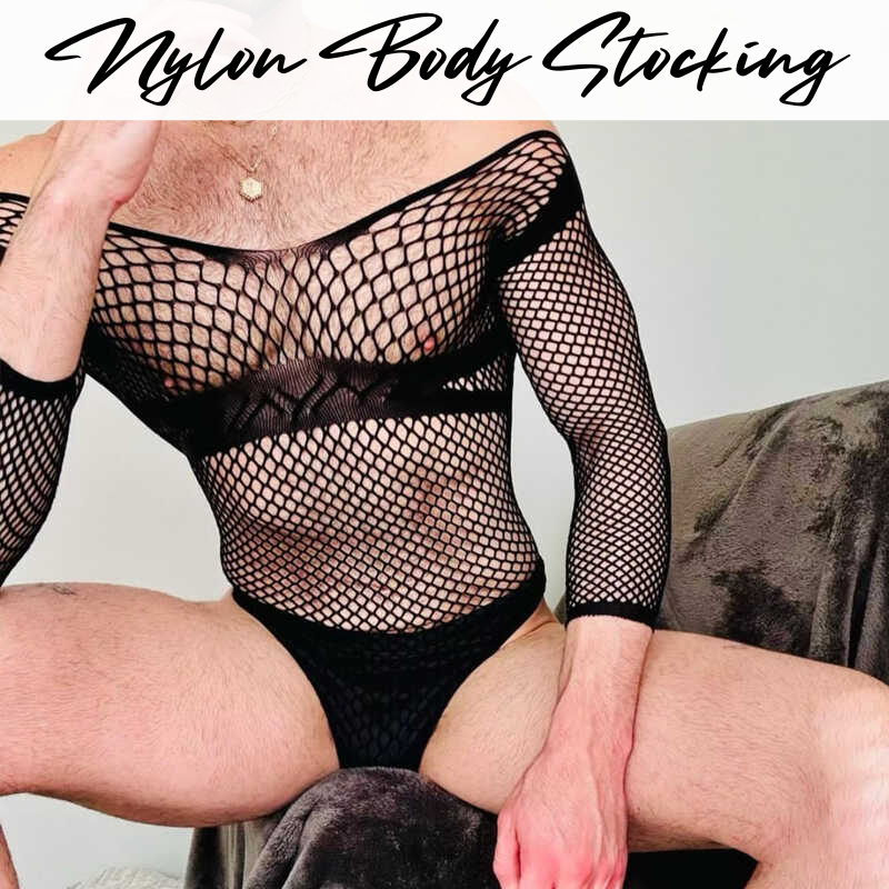 Men's Stocking: Nylon Net-Semi Mesh Body Brief Stocking with Covered Arms (CMK030)