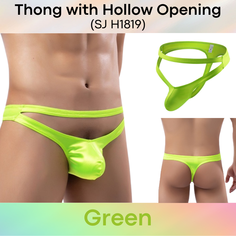 Men's Thong : Nylon Thong with Hollow Front Opening and Additional Front Waistband (SJ H1819)