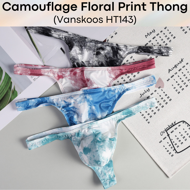 Men's Thong: Polyester Camouflage Floral Print Thong Underwear (HT143)