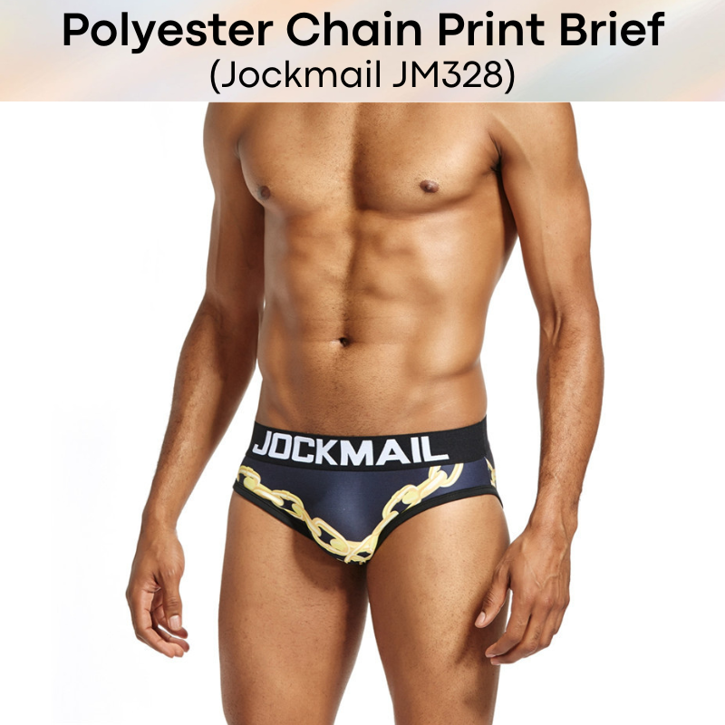 Men's Brief : Gold Chian Print Polyester Brief (Jockmail JM328)