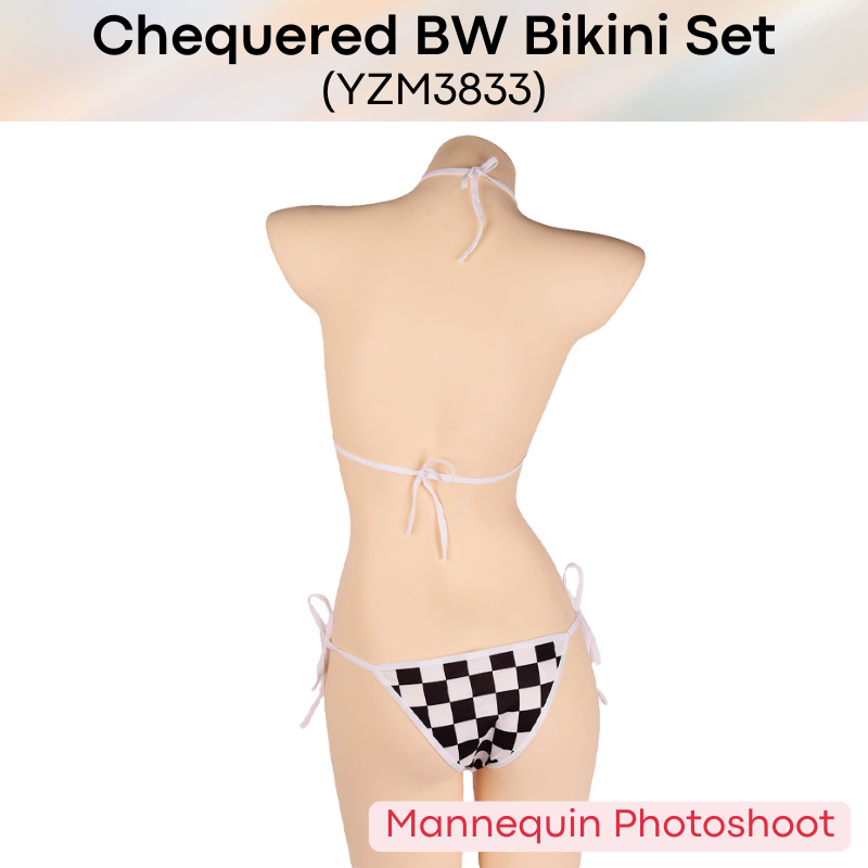 Unisex: Unisex Cotton Black & White Chequered Bikini Set with Top and Brief (YZM3833)