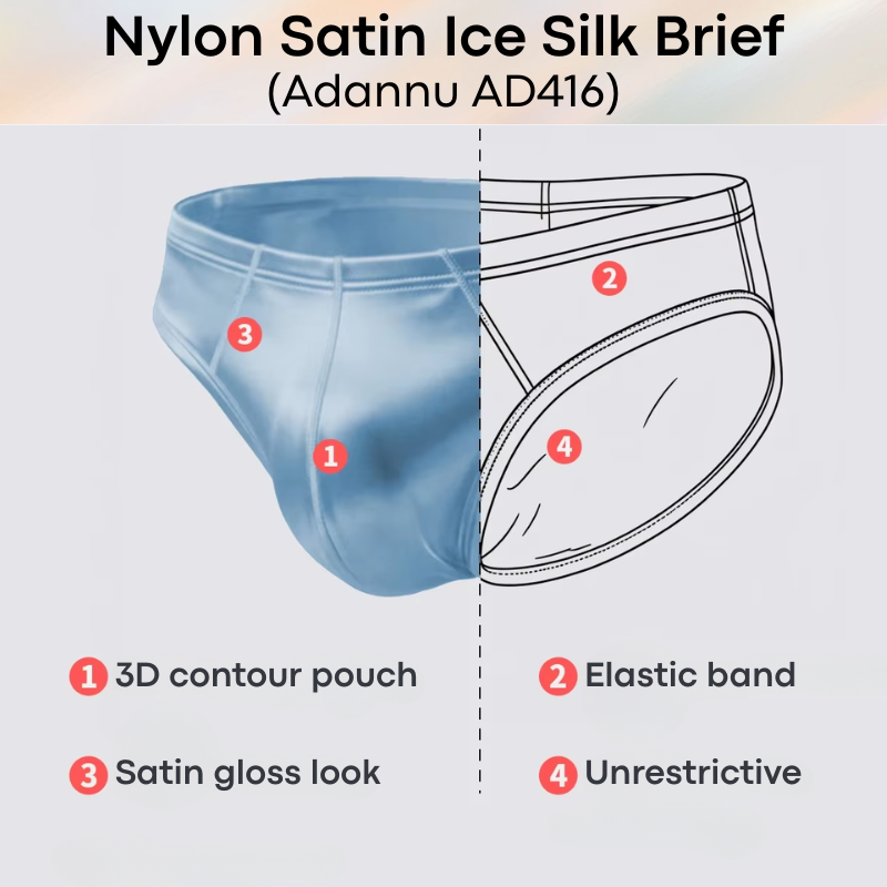 Men's Brief: Nylon Satin Ice Silk Brief Underwear (AD416)