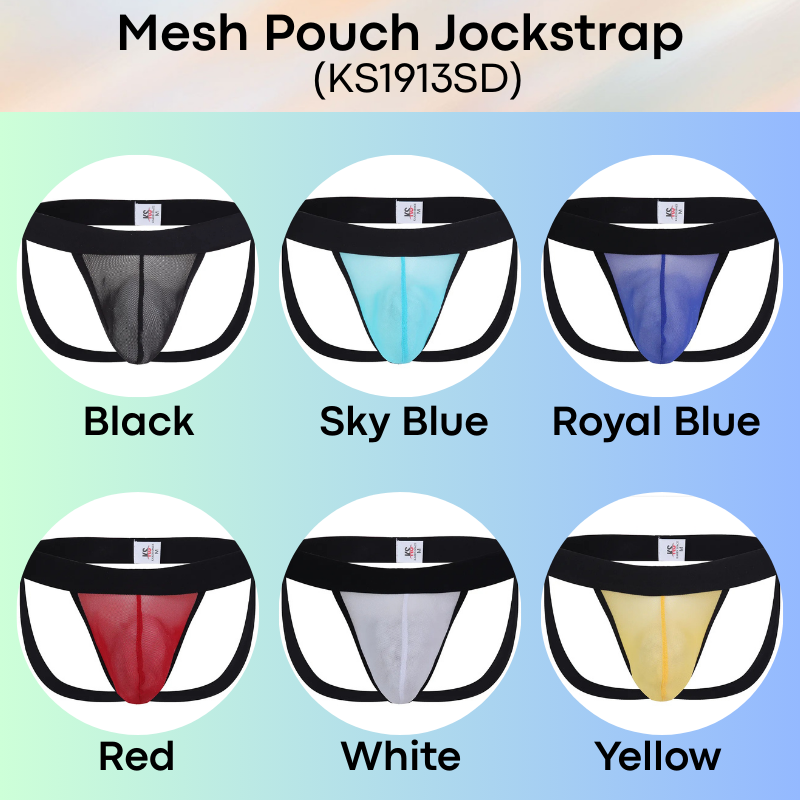 Men's Jockstrap: Polyester Mesh See Through 3D Pouch Jockstrap Underwear (KS1913SD)