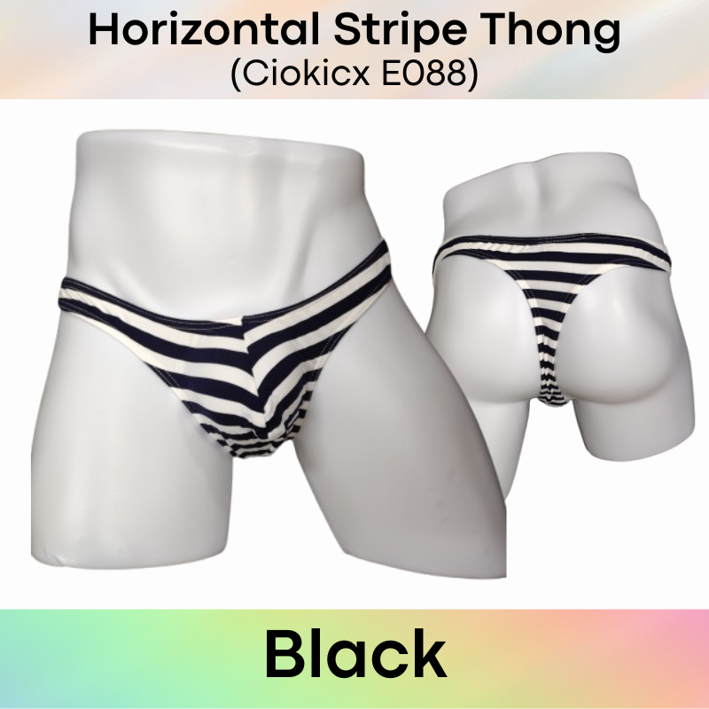 Men's Thong : Jap Style Polyester Bikini Style Thong with Horizontal Stripe (Ciokicx E088)