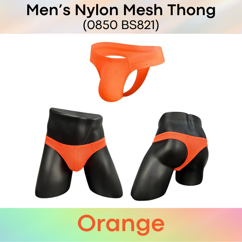 Men's Thong: Nylon Mesh Perforated Low Waist Thong Underwear (BS821)
