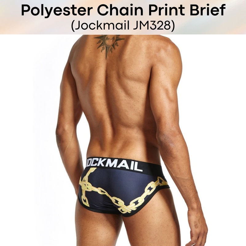 Men's Brief : Gold Chian Print Polyester Brief (Jockmail JM328)