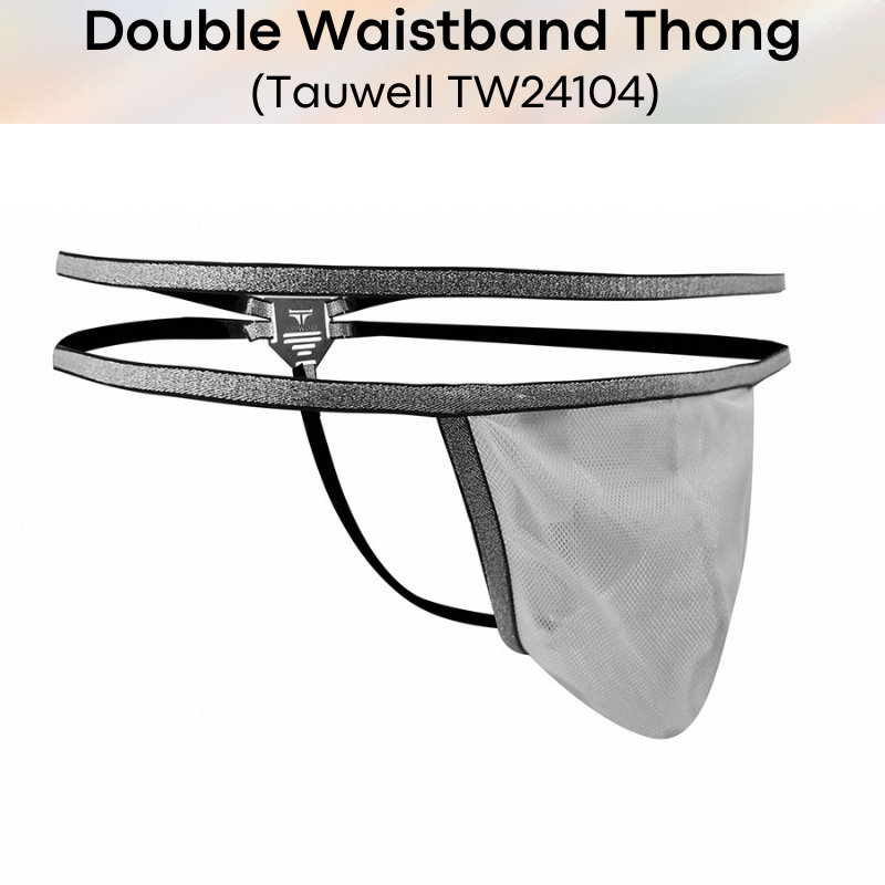 Men's Thong : Double Shiny Waistband Mesh Thong Underwear (Tauwell TW24104)