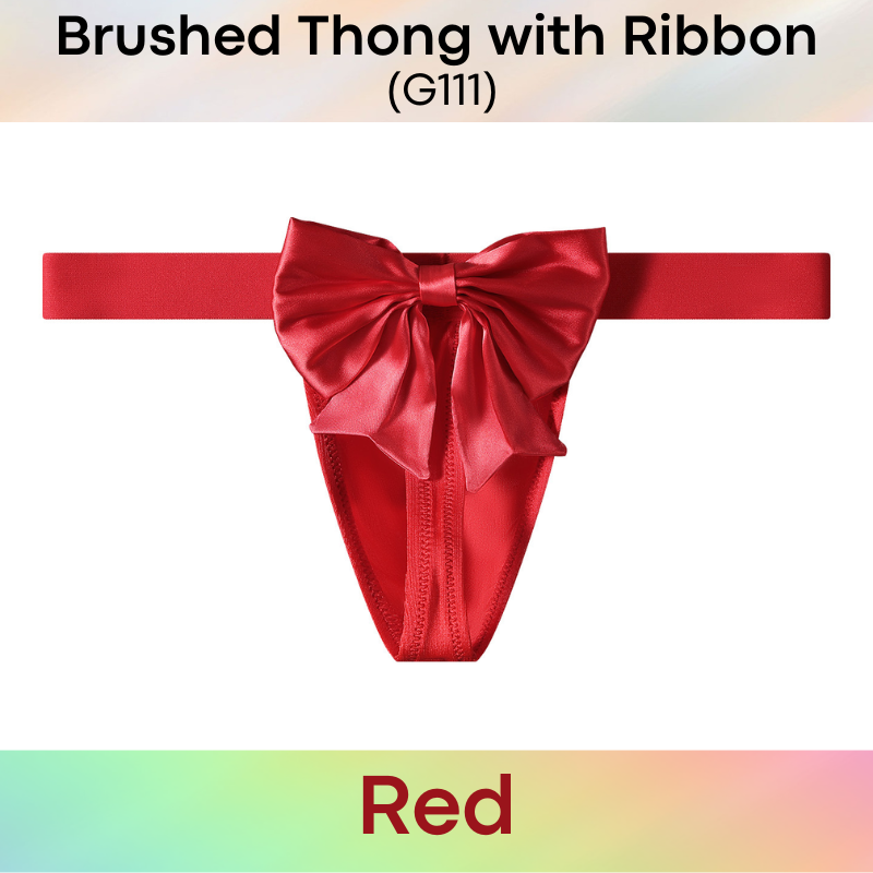 Men's Thong: Polyester Metallic Brushed Pouch with Rear Removable Ribbon Thong Underwear (G111)
