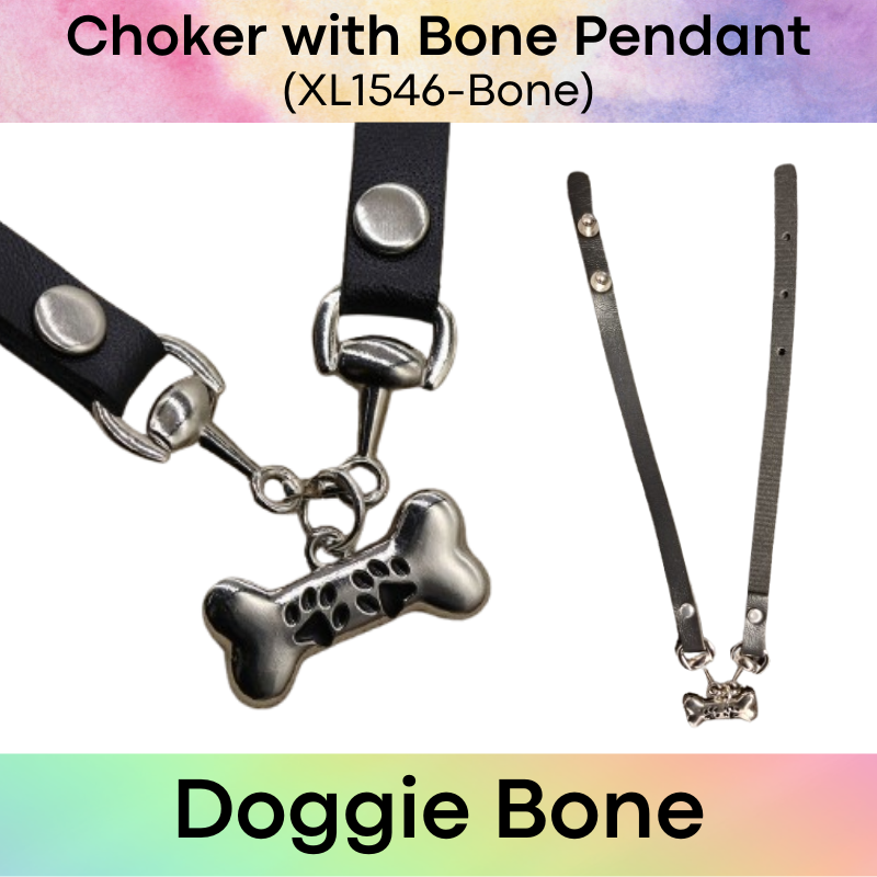 Unisex Choker: PU Choker with Doggie Bone / Doggie Paw Charm for Roleplay (XL1546)