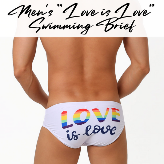Men's Swimwear: Polyester "Love is Love" Print Swimming Brief Trunks (UXH302)