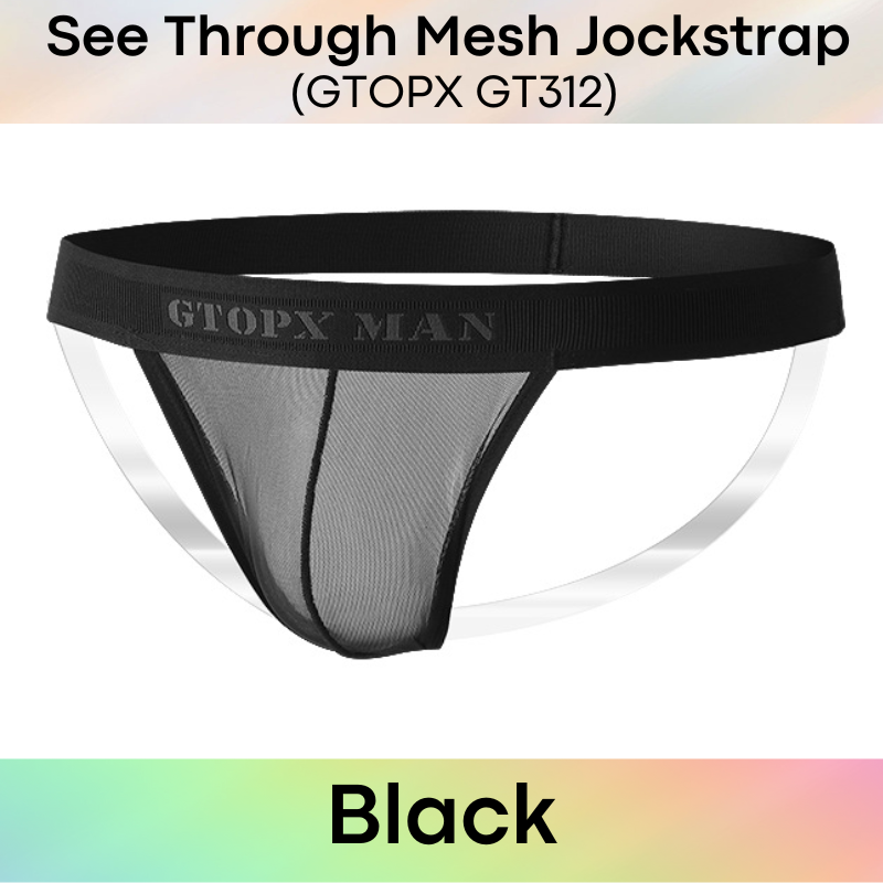 Men's Jockstrap: Nylon See Through Mesh with Transparent Plastic Thigh Strap Underwear (GT312)