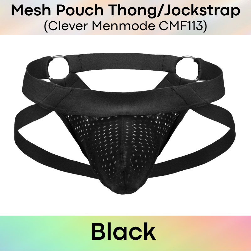 Men's Jockstrap : Nylon Mesh Pouch Jockstrap Y-Thong with Ring (Clever Menmode CMF113)