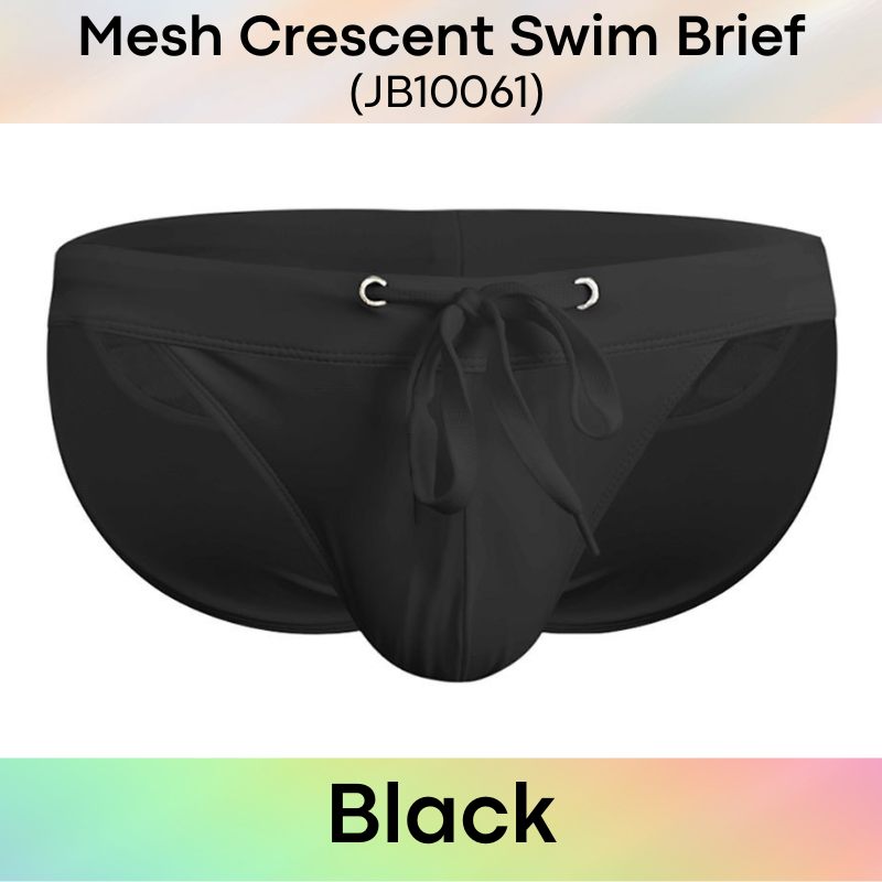 Men's Swimwear: Polyester Swimming Brief Trunks with Crescent Mesh Rear (JB10061)
