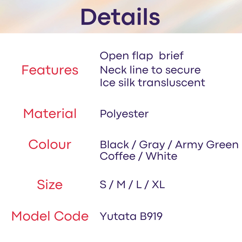 Men's Brief: Polyester Ice Silk Transluscent Brief with Open Flap and Neckline (B919)
