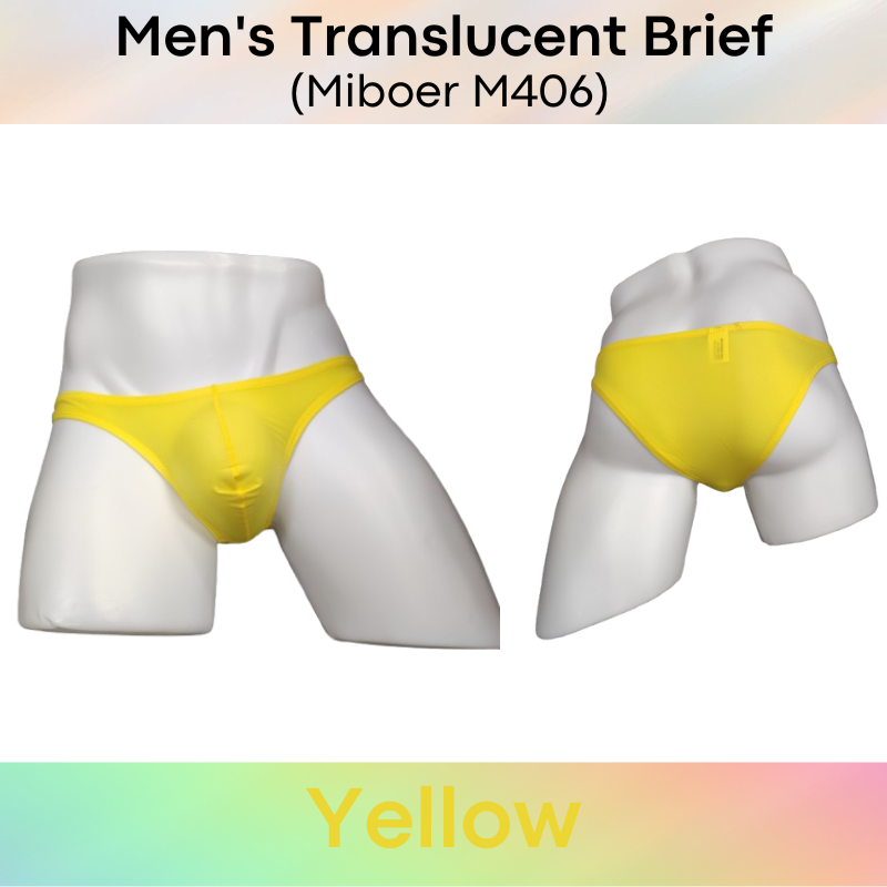 Men's Brief : Translucent Low Waist Ice Silk Brief Underwear (Miboer M406)