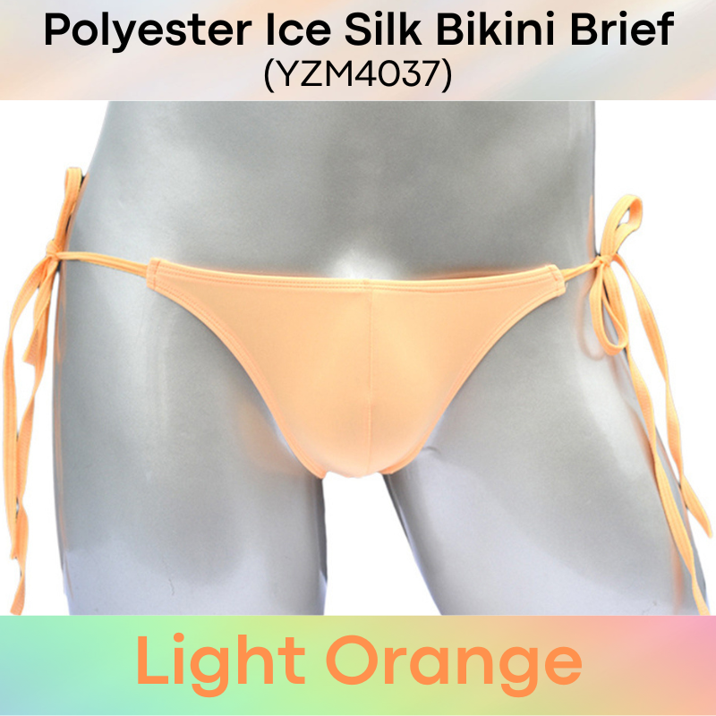 Men's Brief: Polyester Ice Silk Bikini Brief with Side String Tie (YZM4037)
