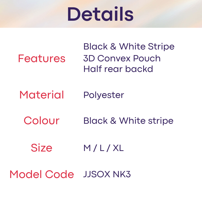 Men's Brief: Black White Stripe Polyester Half Brief (NK3)