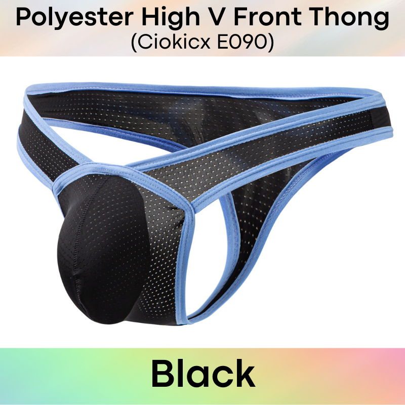 Men's Thong : Polyester Perforated High Front V 3D Pouch Thong Underwear (Ciokicx E090)