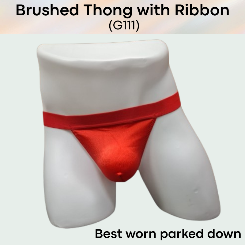 Men's Thong: Polyester Metallic Brushed Pouch with Rear Removable Ribbon Thong Underwear (G111)