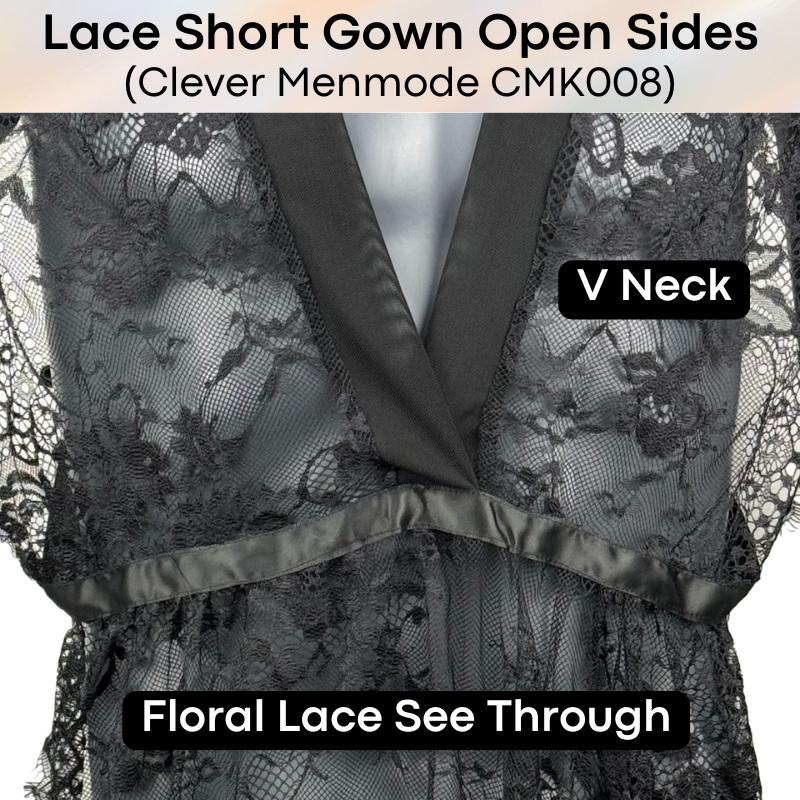 Men's Lifestyle: Nylon Floral Lace Night Gown with Side Flap (CMK008)