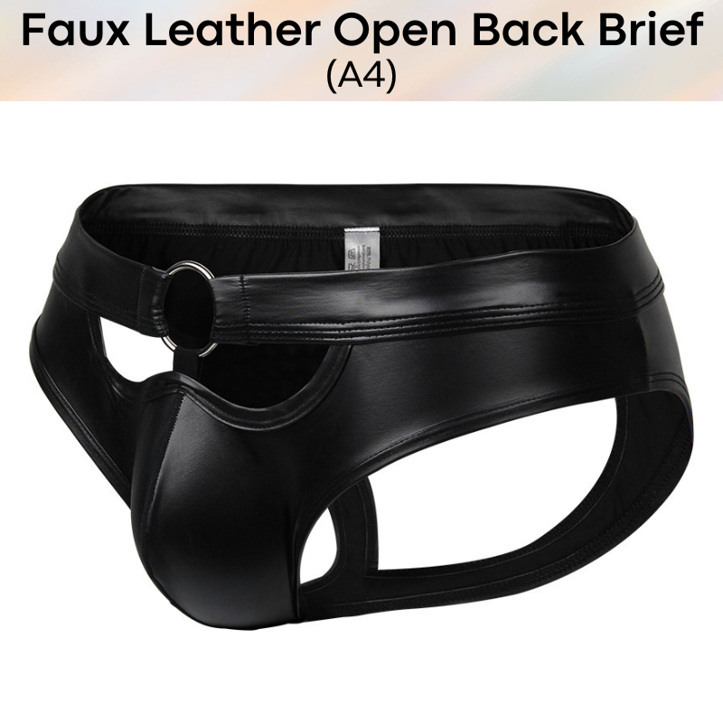 Men's Brief : Polyester Faux Leather Open Back Brief (A4)