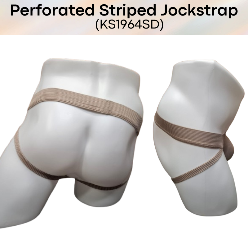 Men's Jockstrap: Polyester Tiny Perforated Striped Jockstrap Underwear (KS1964SD)