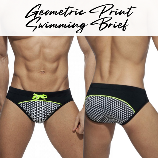 Men's Swimwear: Polyester Geometric Print Swimming Brief Trunks (UXH057)