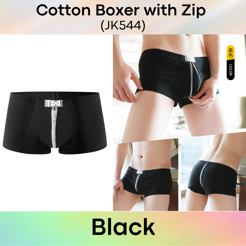 Men's Boxer : Zipper Design Cotton Boxer Trunk Underwear (JK544)