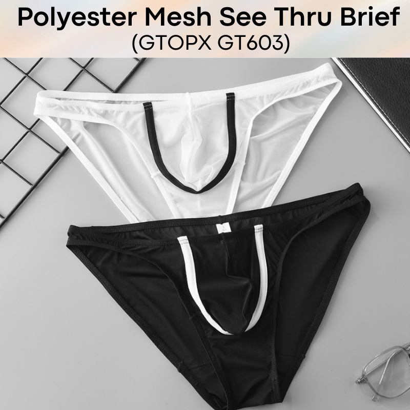 Men's Brief: Polyester Mesh See Through Low Waist Brief (GT603)