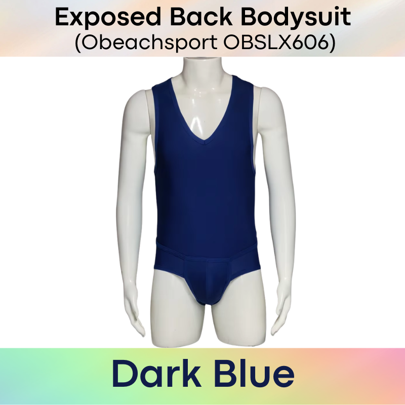 Men's Bodysuit: Polyester Exposed Back Boxer Brief Bodysuit (OBSLX606)