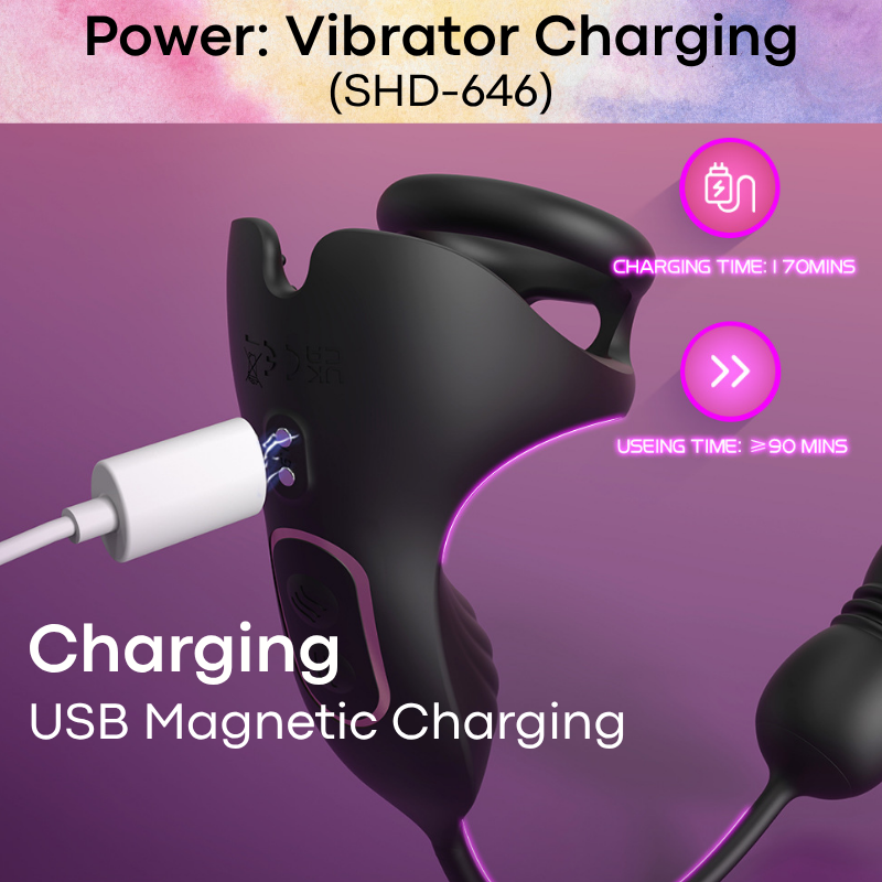 Adult Toy: Silicone Butt Plug Vibrator with Scrotum Vibrator (SHD-S646)