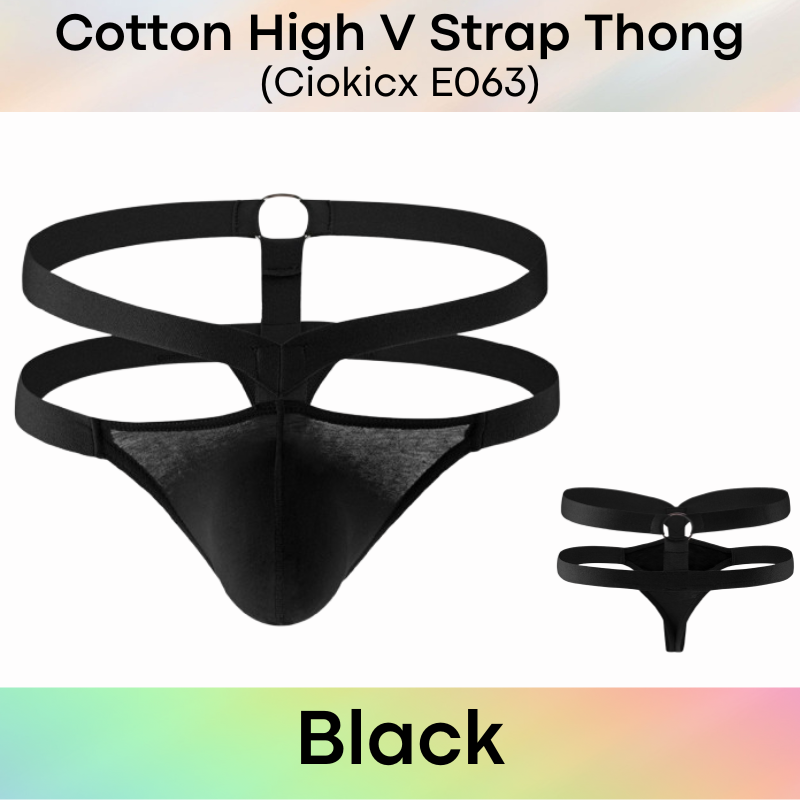 Men's Thong: Cotton High V Hip Strap and Waist Strap Thong Underwear (E603)