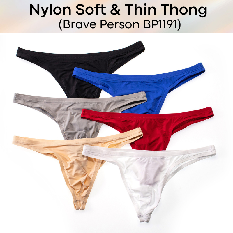 Men's Thong: Nylon Wide Front Close to Skin Thong Underwear (BP1191)